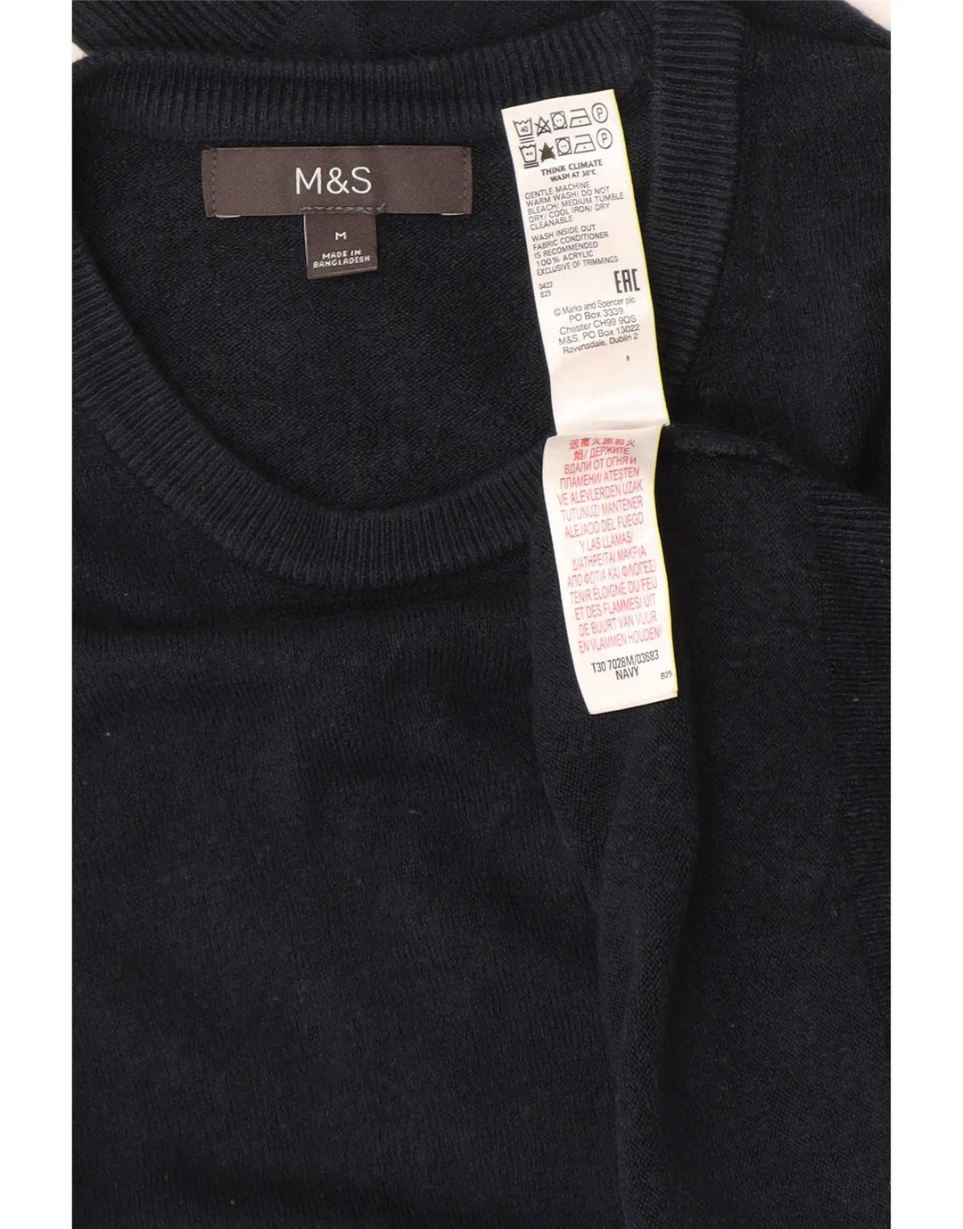Marks & Spencer Męski sweter z okrągłym dekoltem, średni granatowy akryl