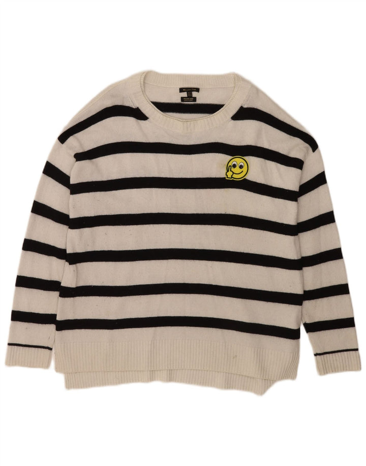 Męski sweter Massimo Dutti z dekoltem w łódkę, wiskoza w średnie białe paski