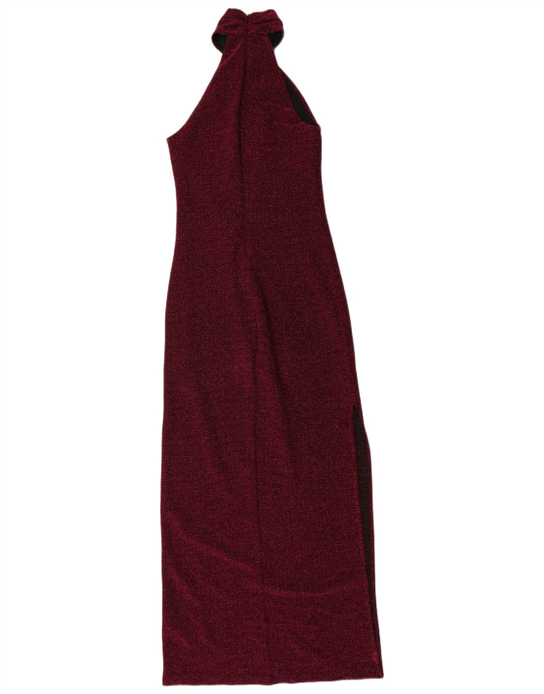 Vintage damska sukienka Maxi Halter UK 8 Mały bordowy nakrapiany poliester