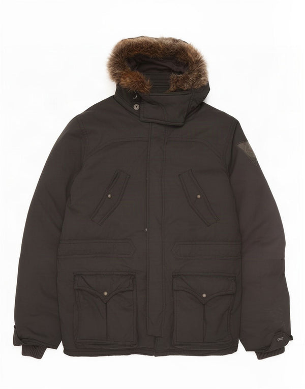 Męski ocieplany płaszcz z kapturem Levi's UK 42 XL, czarny poliester