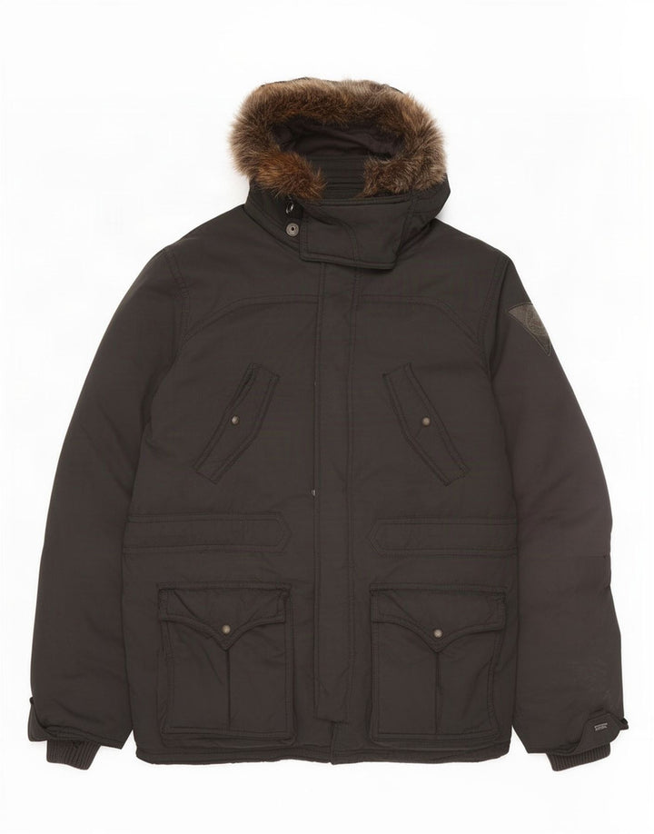 Męski ocieplany płaszcz z kapturem Levi's UK 42 XL, czarny poliester