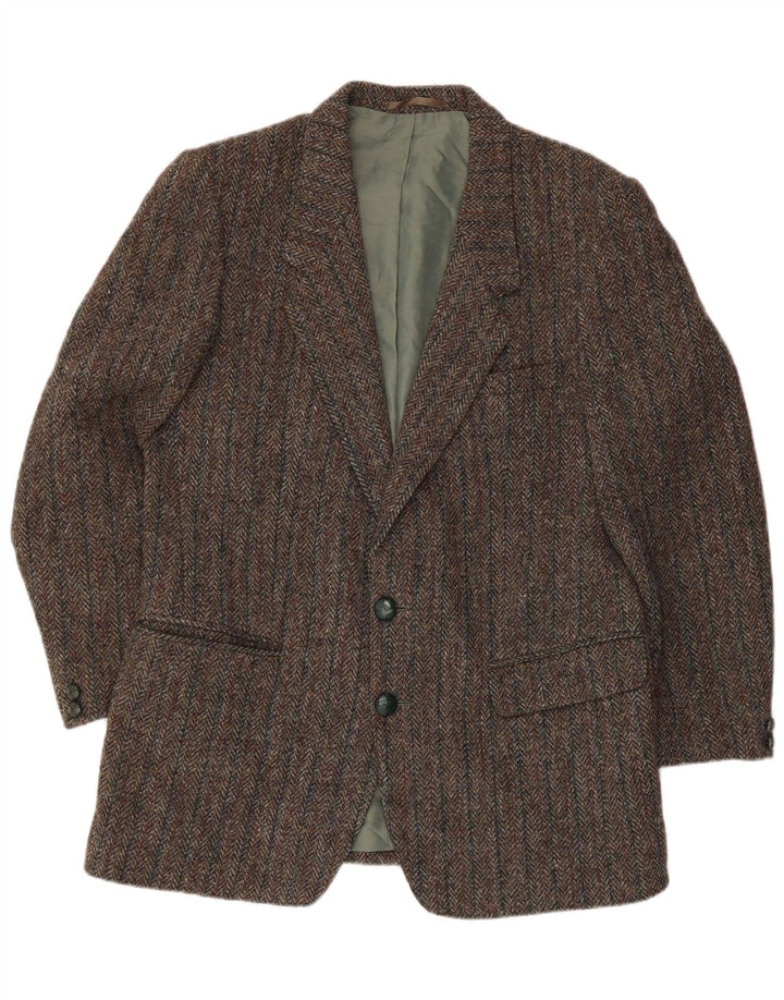 Męska marynarka zapinana na 2 guziki Harris Tweed UK 36 Mała szara wełna w jodełkę