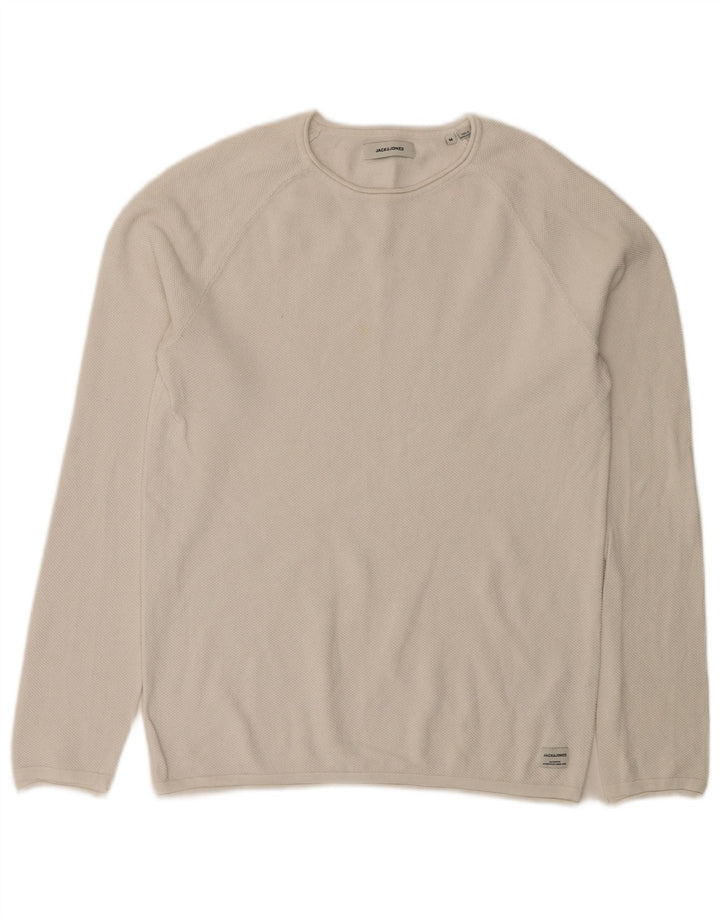 Męski sweter Jack & Jones z dekoltem w łódkę, średni biały, bawełniany