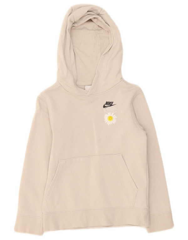Dziewczęca bluza z kapturem z grafiką Nike 8-9 lat, mała, beżowa, z kwiatową bawełną