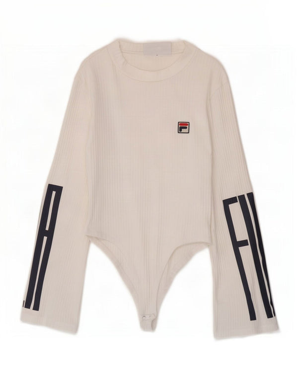 Damskie body Fila z długim rękawem i grafiką, UK 4 XS, białe