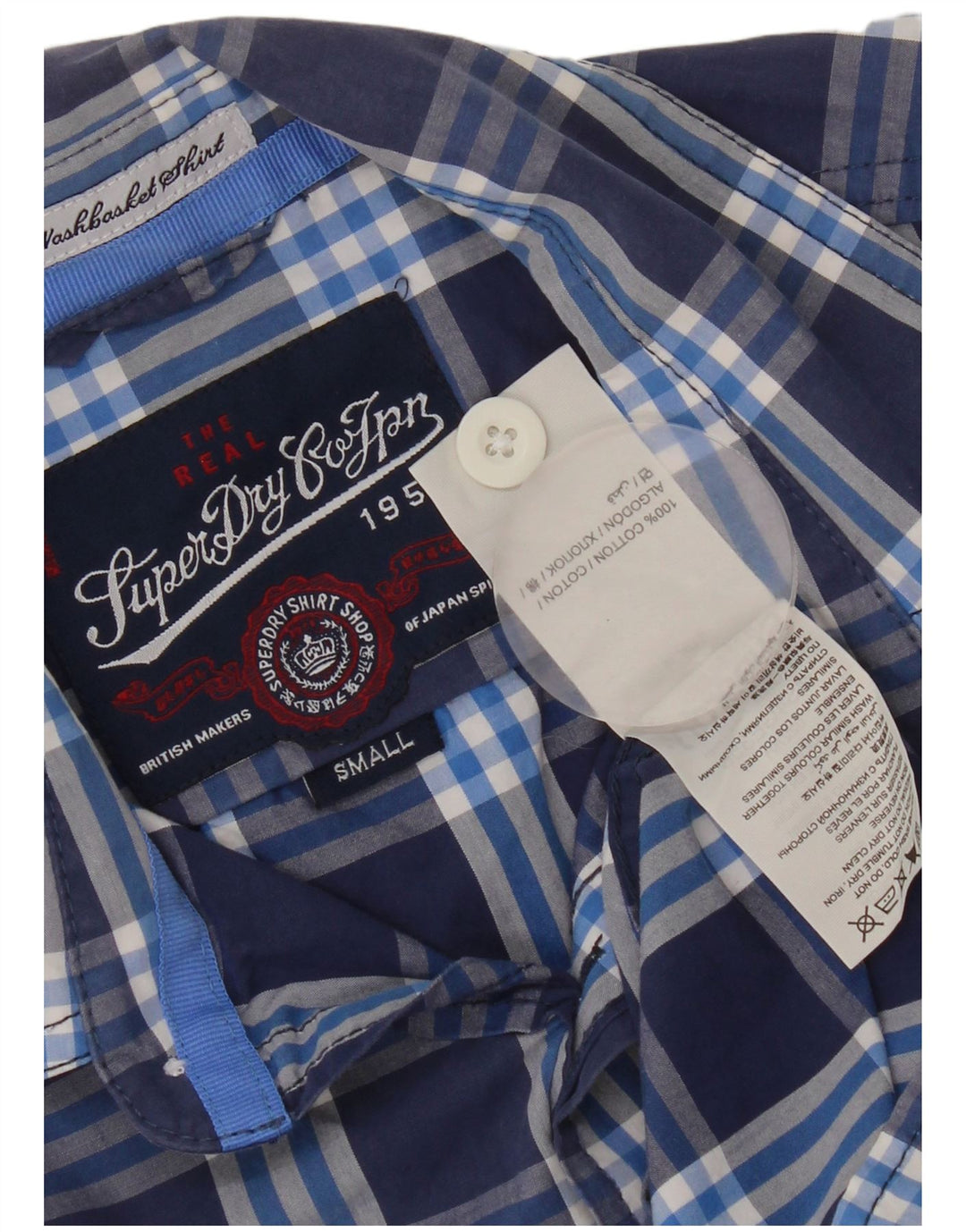 SUPERDRY Męska koszula z krótkim rękawem, mała, granatowa, bawełniana w kratkę
