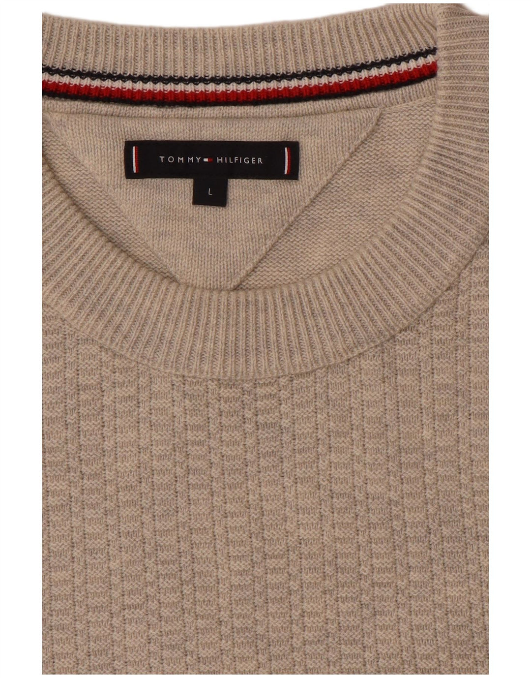 Męski sweter z okrągłym dekoltem Tommy Hilfiger, duży, beżowy