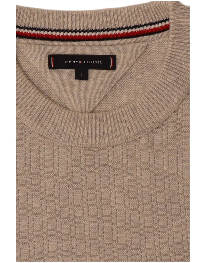 Męski sweter z okrągłym dekoltem Tommy Hilfiger, duży, beżowy