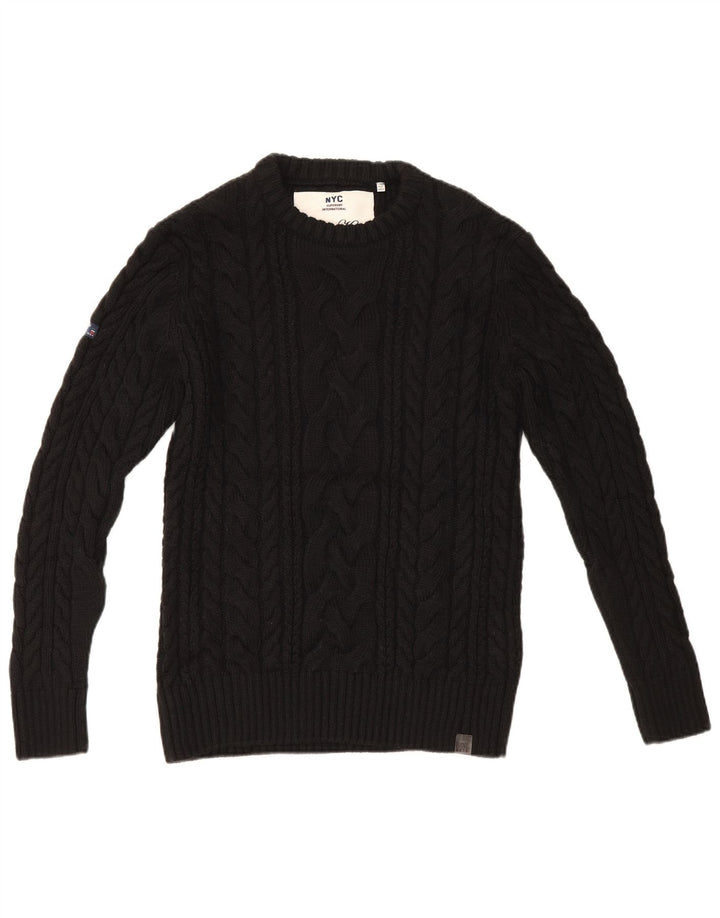 Męski sweter Superdry z okrągłym dekoltem, duży, czarny akryl