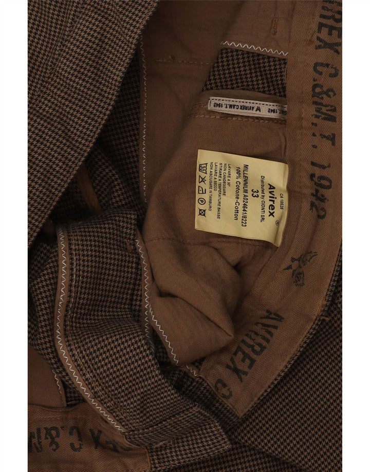 Męskie proste spodnie chino AVIREX W33 L32 Brązowa bawełna w pepitkę