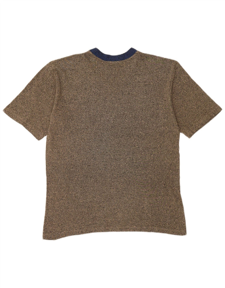 Męski T-shirt ASICS, duży, brązowy, bawełniany z blokami kolorów