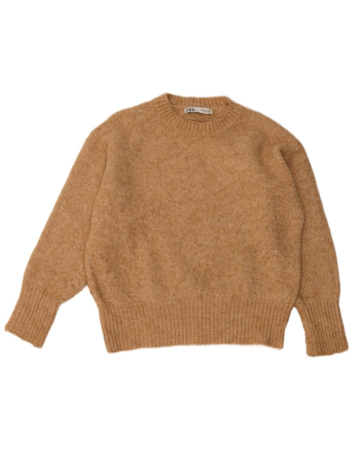 Damski sweter oversize Zara z okrągłym dekoltem, UK 10, mały, beżowy poliester
