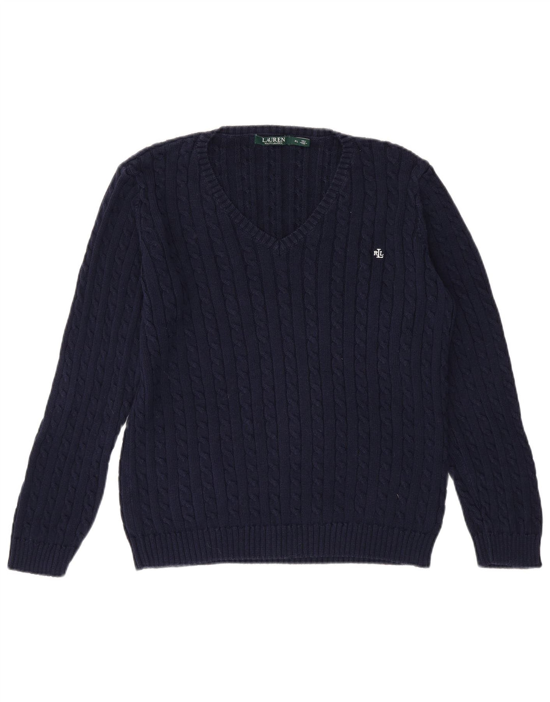 RALPH LAUREN Womens V-Neck Jumper Sweater UK 18 XL Navy Blue Cotton Vintage Ralph Lauren and Second-Hand Ralph Lauren from Messina Hembry 