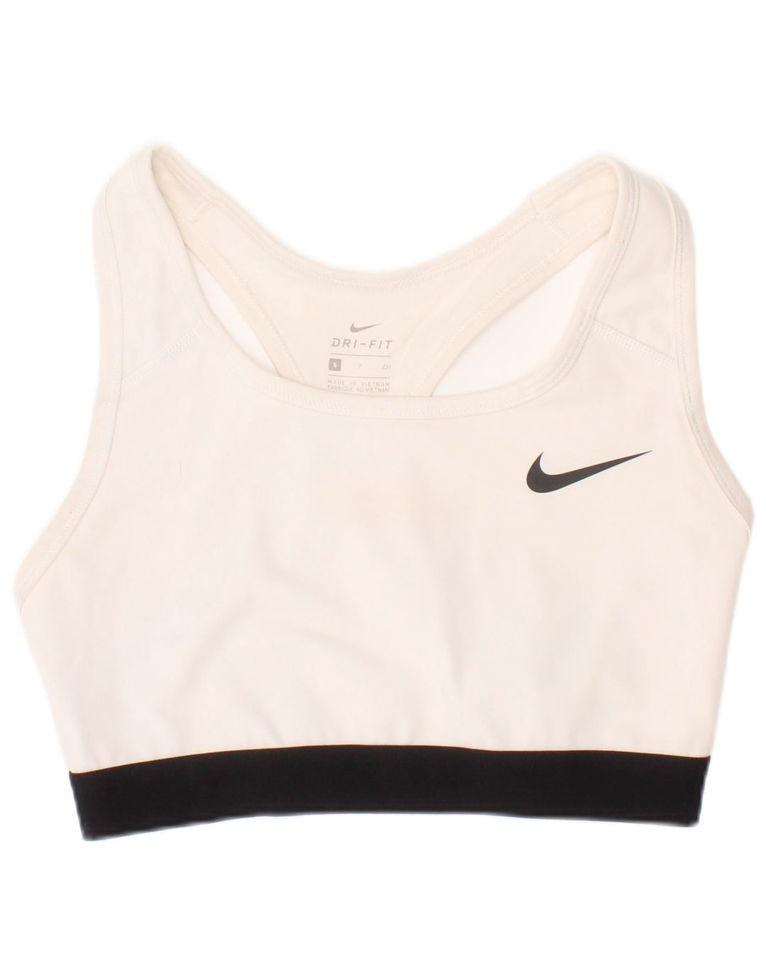 Damski top sportowy z biustonoszem Nike Dri Fit, mały, biały, poliestrowy