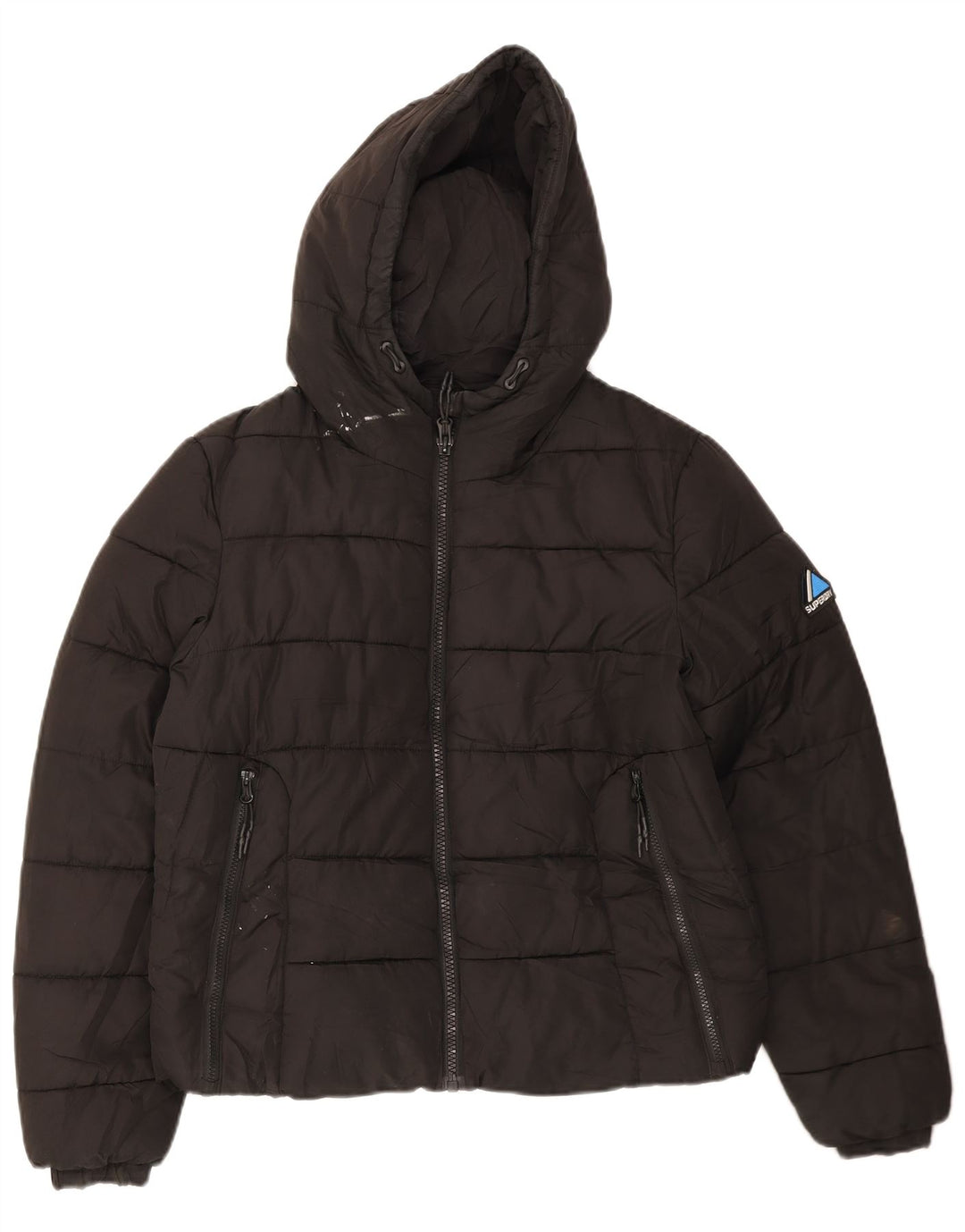 Damska wyściełana kurtka z kapturem Superdry UK 14, duża, czarna, poliester