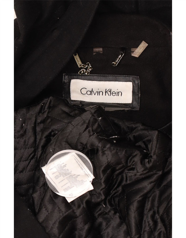 Damski płaszcz z kapturem Calvin Klein UK 16, duży, czarny, wełniany