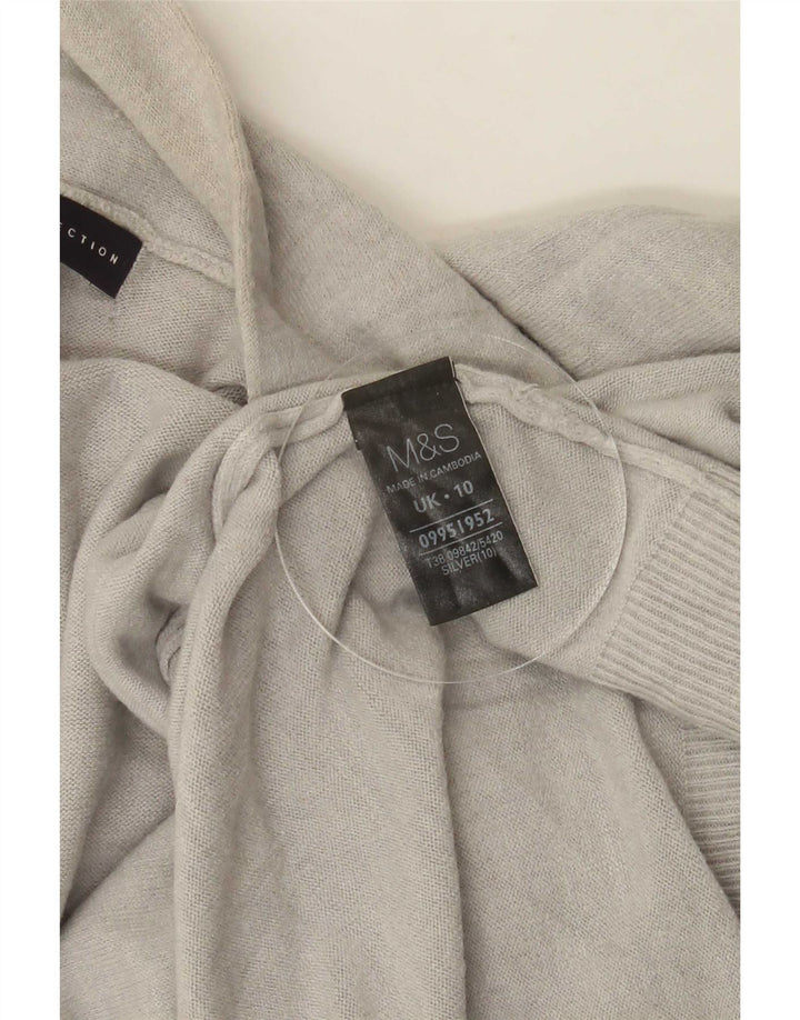 Marks & Spencer Damski sweter o przedłużonym fasonie, UK 10, mały, srebrny, akrylowy