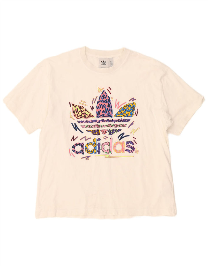 Męska koszulka z grafiką Adidas, średnia, biała bawełna