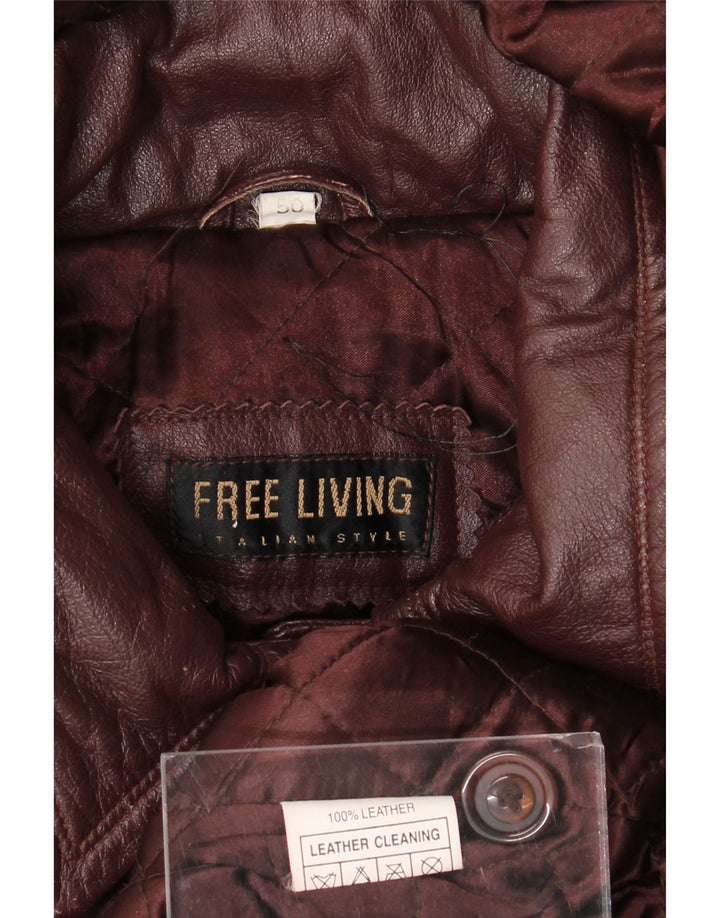 Vintage damski płaszcz skórzany z kapturem, oversize IT 50 XL, bordowa skóra