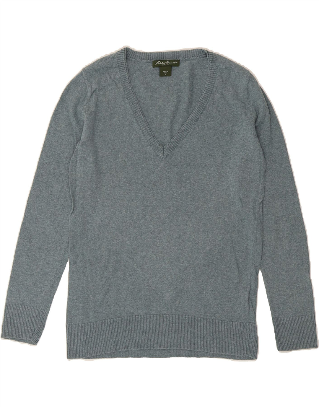 EDDIE BAUER Womens V-Neck Jumper Sweater UK 14 Medium Blue Cotton Vintage Eddie Bauer and Second-Hand Eddie Bauer from Messina Hembry 