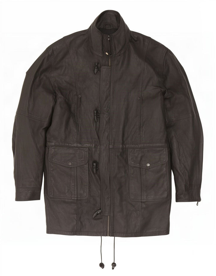 Vintage męska kurtka skórzana typu Duffle UK 42 XL czarna
