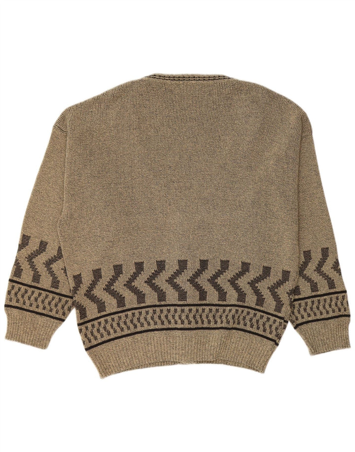 Męski sweter rozpinany VINTAGE, duży, geometryczny, khaki, bawełniany