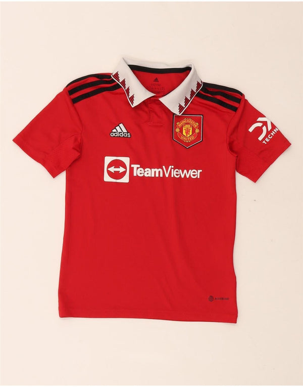 Chłopięca koszulka polo ADIDAS Manchester United z grafiką, 9-10 lat, czerwona, poliester