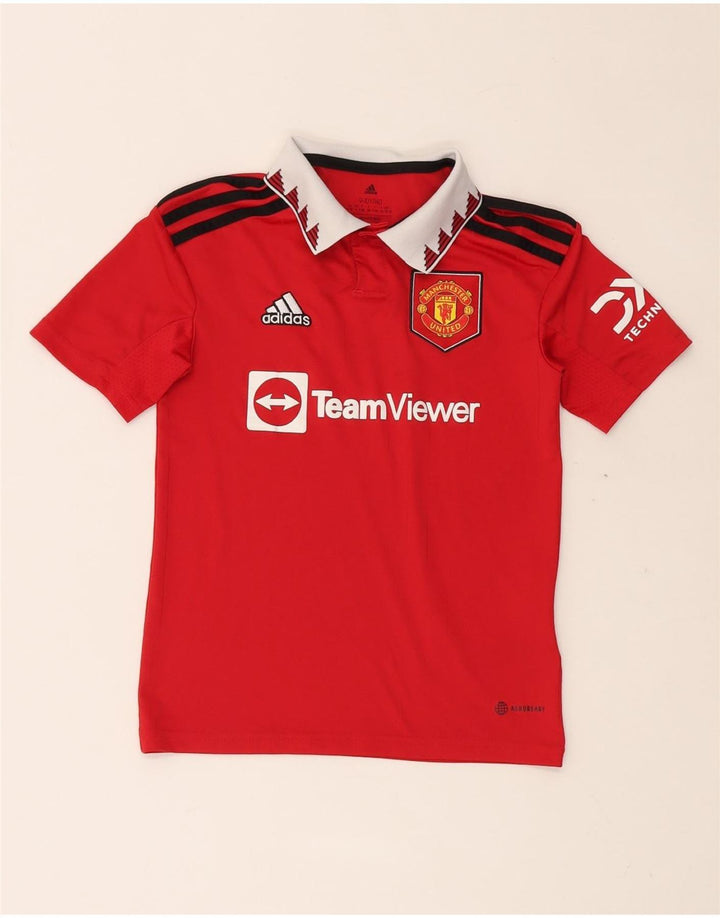 Chłopięca koszulka polo ADIDAS Manchester United z grafiką, 9-10 lat, czerwona, poliester