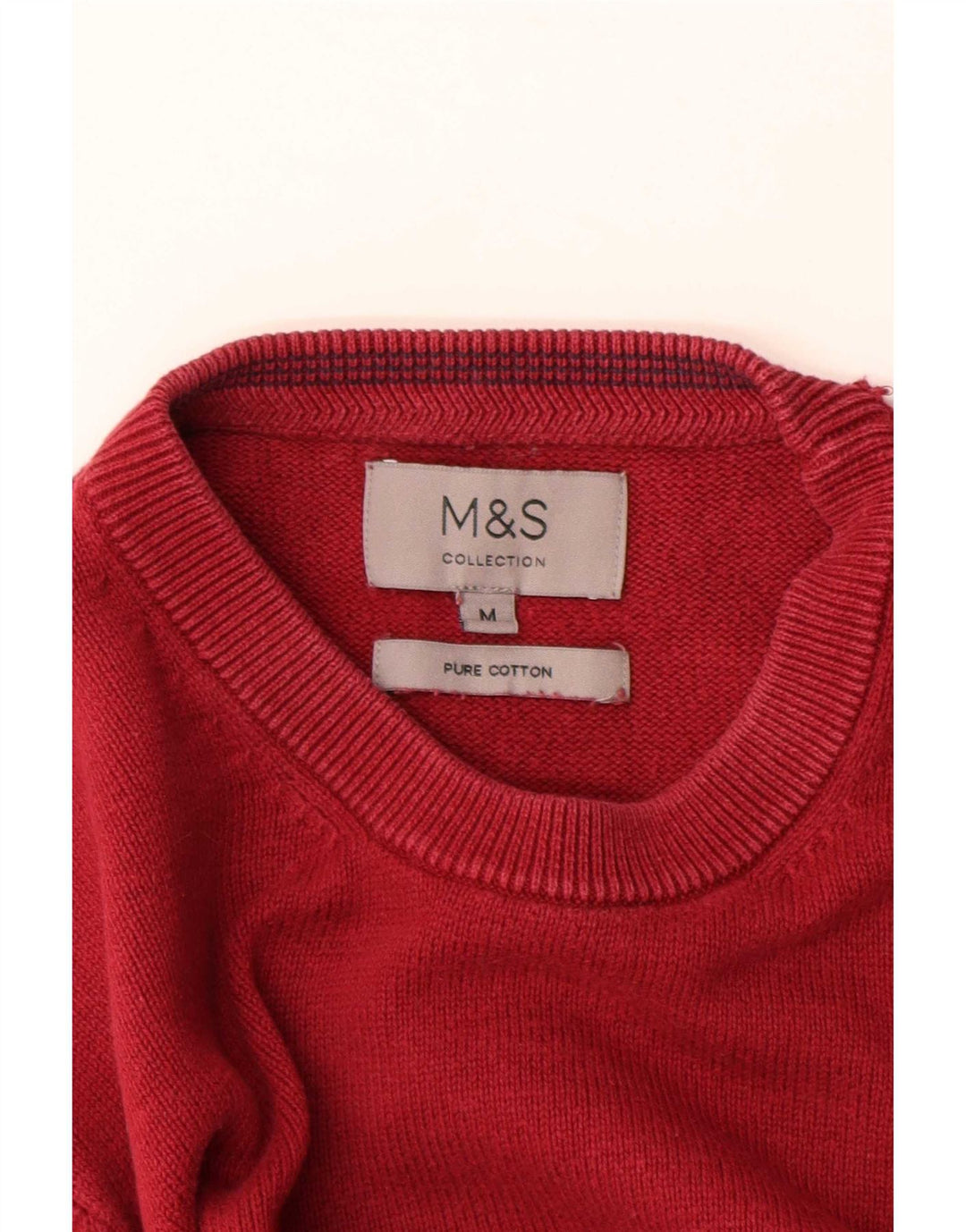Marks & Spencer Męski sweter z okrągłym dekoltem, średni czerwony, bawełniany