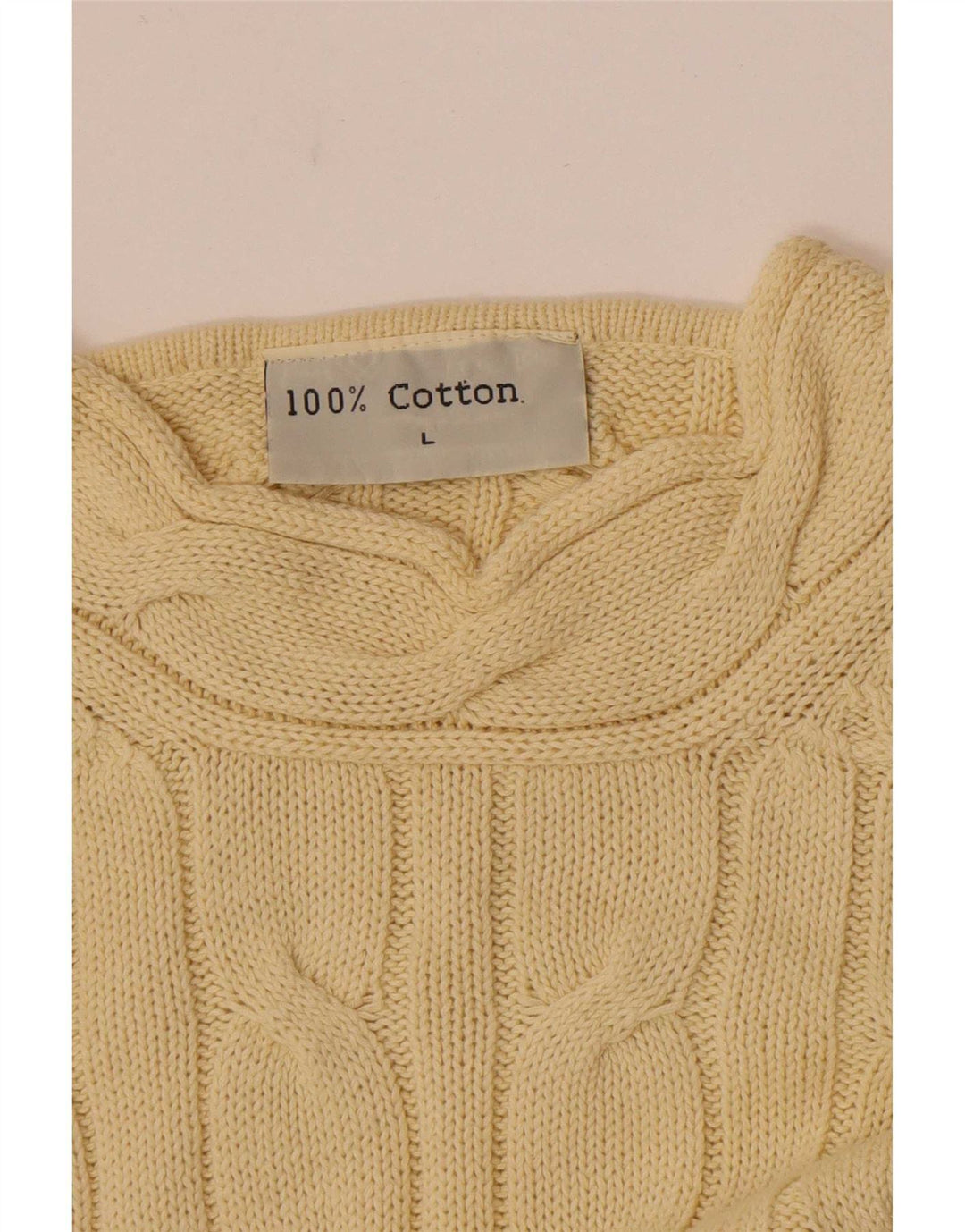 Vintage męski sweter z wycięciem pod szyją, duży, żółty, bawełniany