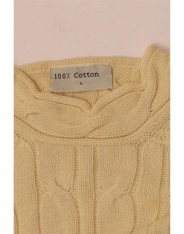Vintage męski sweter z wycięciem pod szyją, duży, żółty, bawełniany
