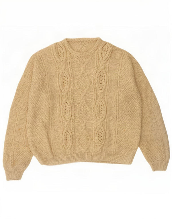 Vintage męski sweter z wycięciem pod szyją, duży w kolorze złamanej bieli