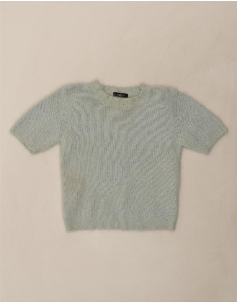KOOKAI Womens Crop Short Sleeve Boat Neck Jumper Sweater UK 8 Small Blue Vintage Kookai and Second-Hand Kookai from Messina Hembry 