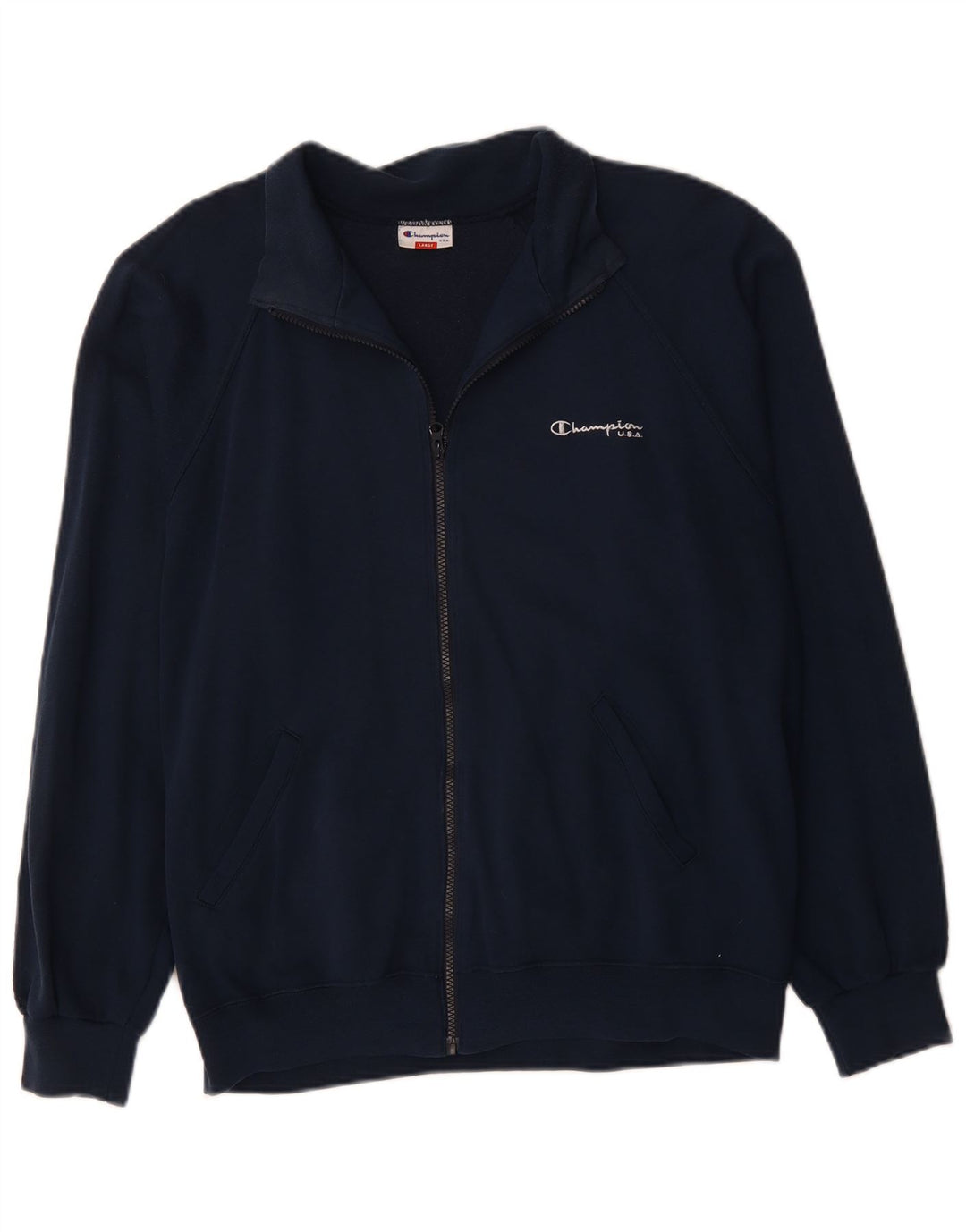 Męska kurtka dresowa CHAMPION z grafiką, duża, granatowa, z blokami kolorów