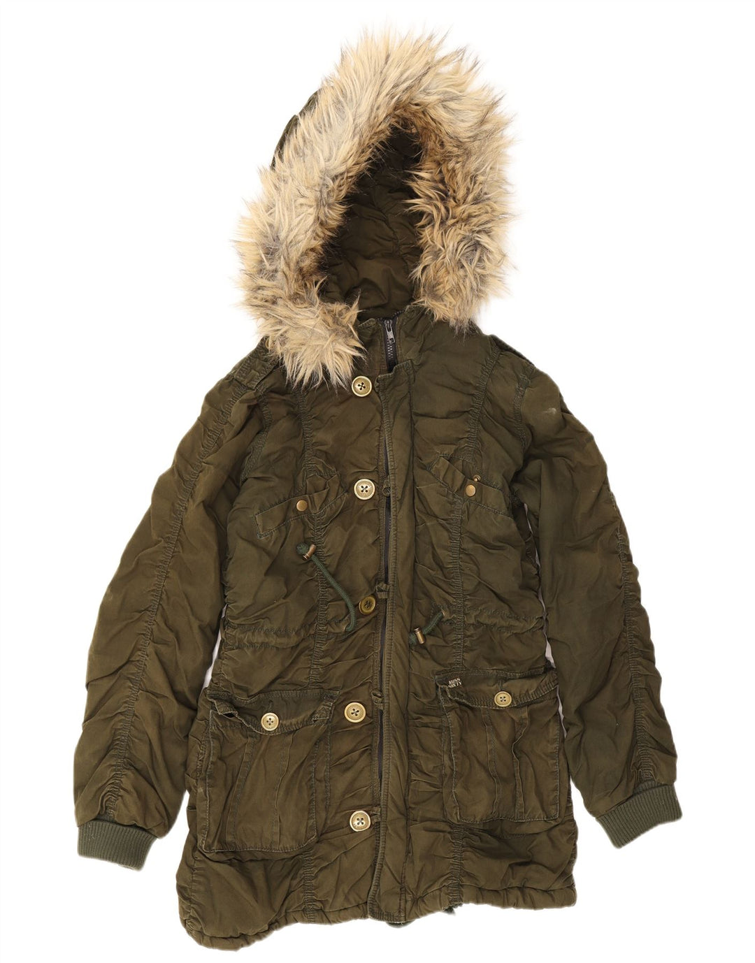 Damska kurtka parka z kapturem Miss Sixty UK 12, średnia bawełna khaki