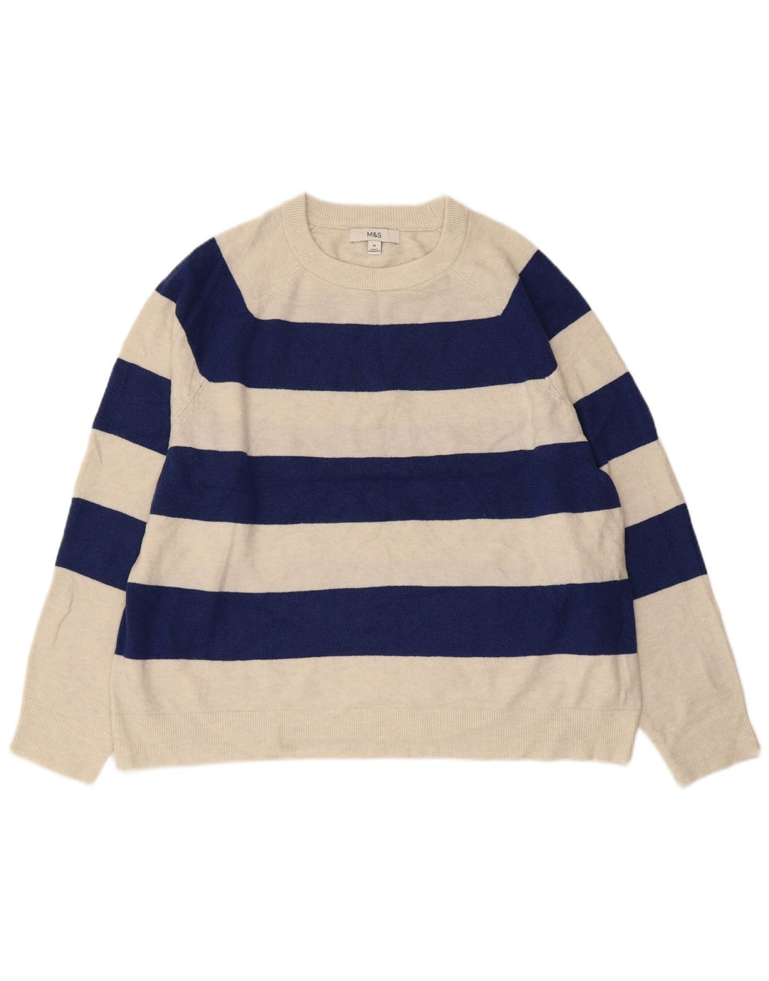 MARKS & SPENCER Damski sweter z okrągłym dekoltem, UK 18 XL, granatowy w paski