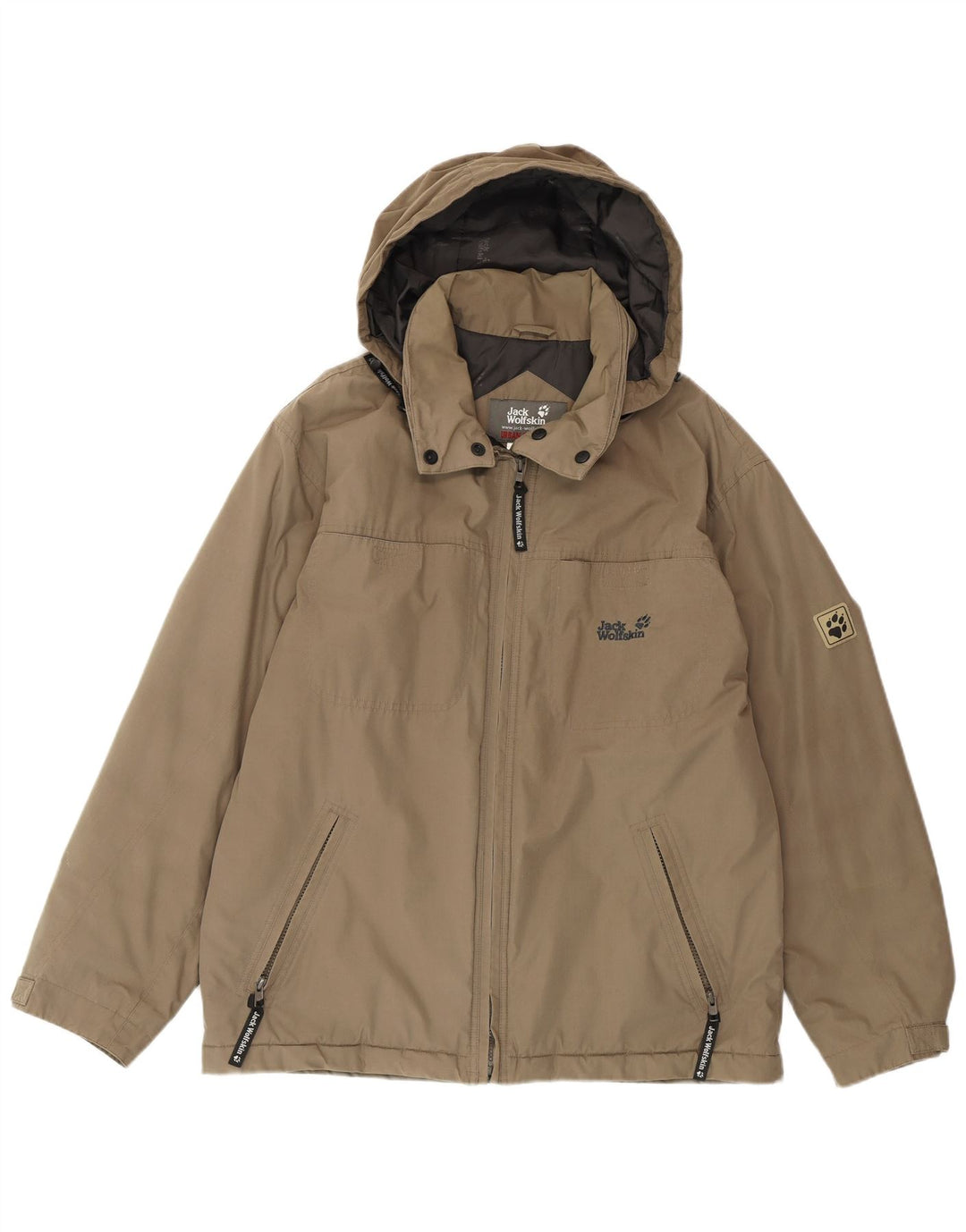 Męska kurtka wiatrówka JACK WOLFSKIN z kapturem UK 36, mała, khaki, poliester