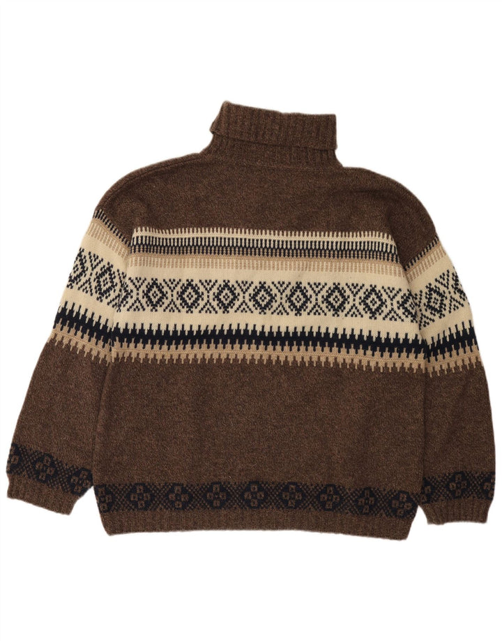 Cytrynowy męski sweter z wywijanym dekoltem Średni brąz Fair Isle Wool