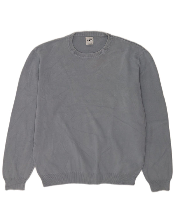 Męski sweter z okrągłym dekoltem Zara XL, szara bawełna