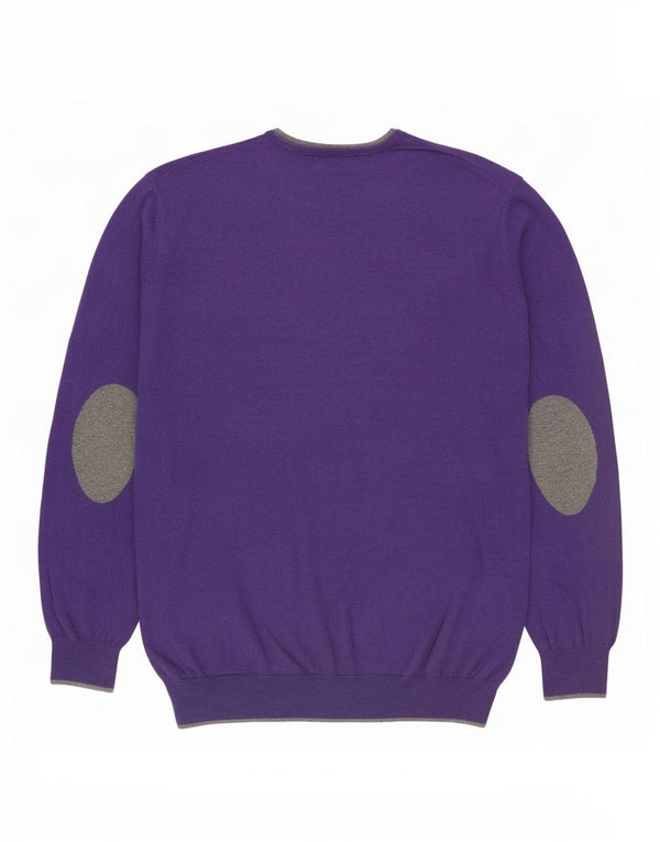 Męski sweter z okrągłym dekoltem Massimo Dutti XL, fioletowy, bawełniany