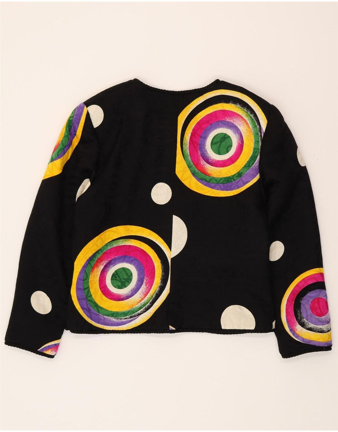 RENZO COUTURE Damska marynarka UK 14, średnia czarna, geometryczna wełna