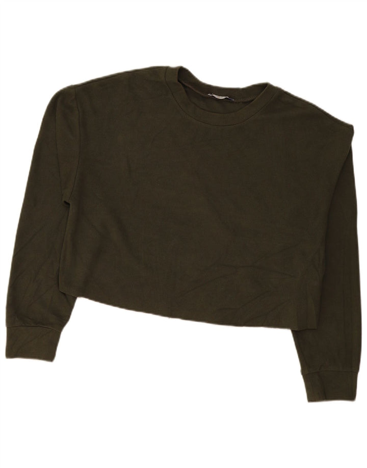 Damski krótki top oversize Zara z długim rękawem, UK 14, średnia bawełna khaki