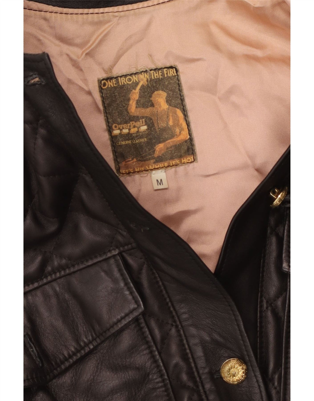 Vintage damska kurtka skórzana UK 14, średnia czarna skóra