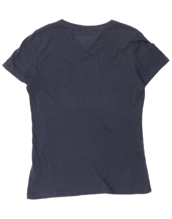 Tommy Hilfiger Womens Graphic T-Shirt Top UK 10 Small Navy Blue Cotton