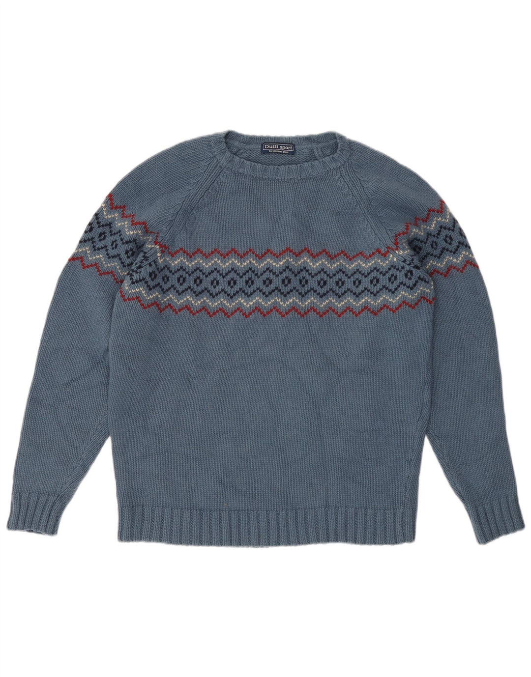 Męski sweter Massimo Dutti z okrągłym dekoltem, duży, niebieski, wełna Fair Isle
