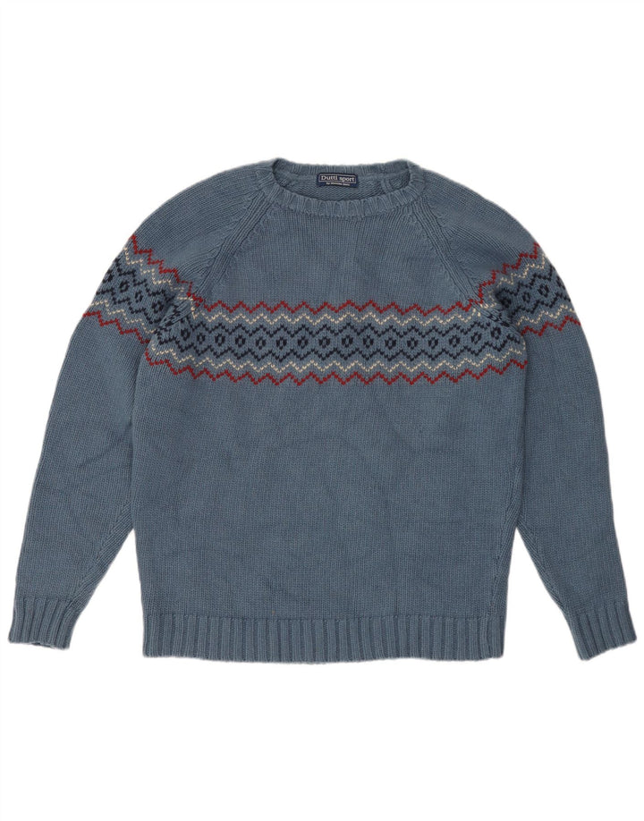 Męski sweter Massimo Dutti z okrągłym dekoltem, duży, niebieski, wełna Fair Isle