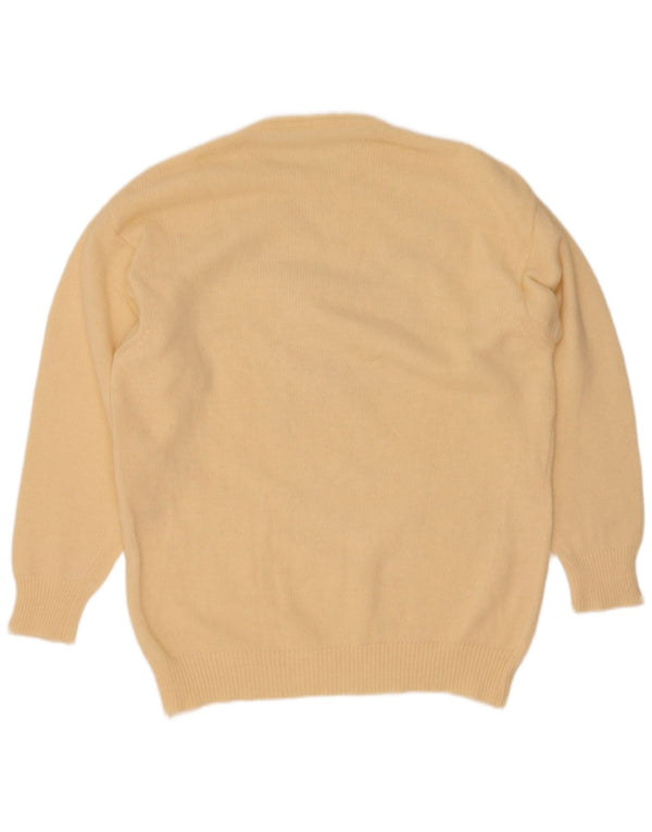 Vintage Womens Graphic Crew Neck Jumper Sweater UK 16 Large Yellow Wool