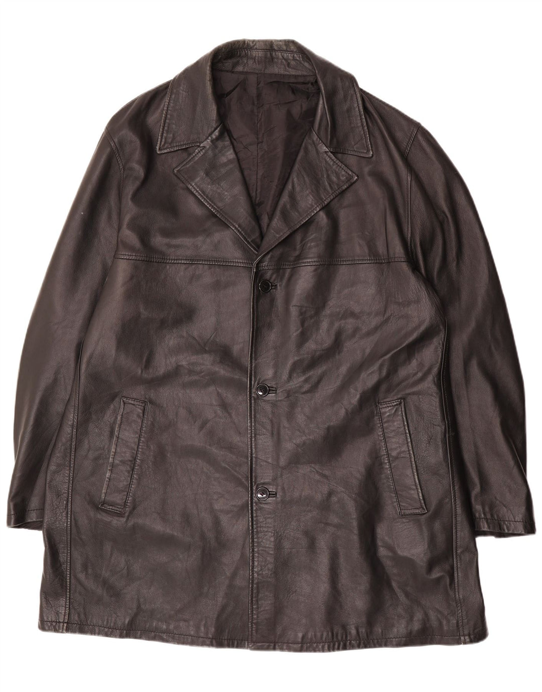 Vintage męski płaszcz skórzany rozmiar 62 4XL czarna skóra