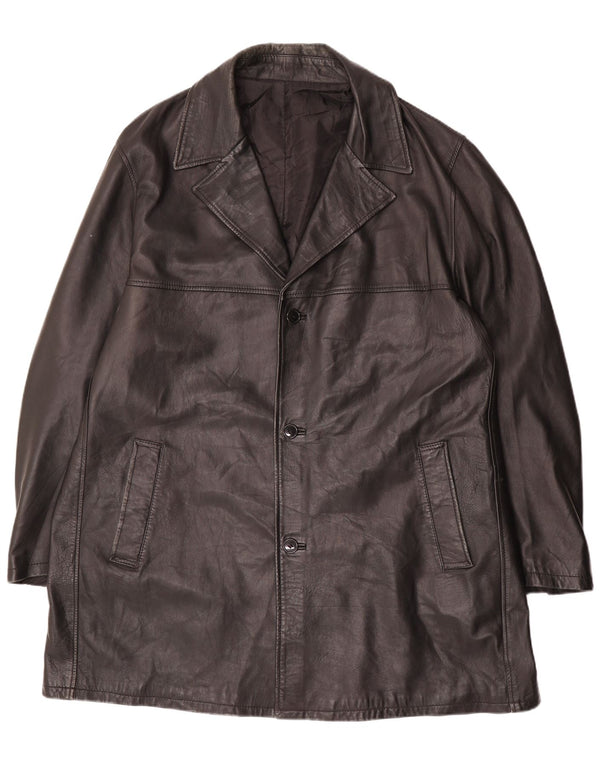 Vintage męski płaszcz skórzany rozmiar 62 4XL czarna skóra