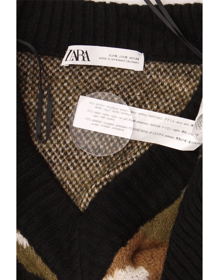 Sweter damski Zara z dekoltem w kształcie litery V, UK 10, mały, wielokolorowy kamuflaż